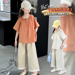 Girl's Summer Short-sleeved Shirt Big Boy's suit 2025 New Summer Children's Thin Casual Pants Two-piece Set