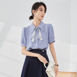 [1211 People Praise] Chiffon Shirt Short-Sleeved 2025 Summer New Style Puff-Sleeved Casual Shirt for Work Clothing French Style
