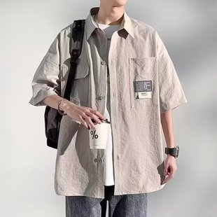 Summer Thin Short-sleeved Shirt Men's Trendy Brand Fashionable Casual Hong Kong Style Japanese Style Design Sense Korean Style Retro Shirt