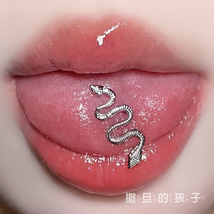 Blue balun tongue nail external thread titanium steel 14G sweet cool hot girl tongue nail punk tongue ring tongue nail piercing jewelry