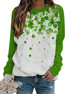 Europe and the United States cross-border speed sale through St. Patrick's Day long sleeve clover printed raglan sleeve long sleeve women's sweater 143