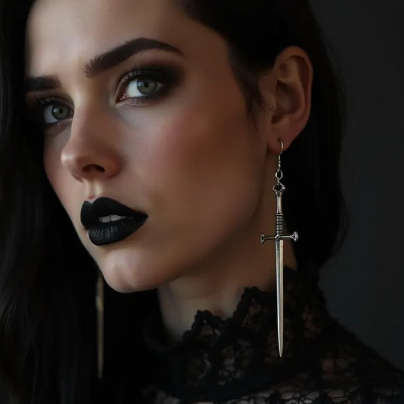 Cross-Border Silver Sword Earrings – Alternative Fashion Sword Earrings – Medieval Fantasy and Witch Accessories