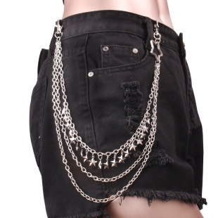European and American cross-border ins style men's and women's hip hop pants chain three-layer five-pointed star decorative chain fashion all-match body chain
