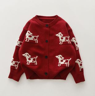New Year ~ Autumn and Winter New Children's Sweater Boys and Girls Korean Loose Cartoon Puppy Jacquard Sweater Cardigan