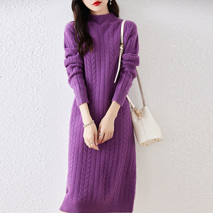Autumn and Winter New Half-turtleneck dress Mid-length Women's Knitted Skirt Loose Slimming All-match Over-the-knee Sweater Skirt