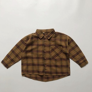 Korean Style Retro Boys' Plaid Shirt Children's Long Sleeve Shirt Western Style Baby Girl's Cotton Children's Autumn New Style