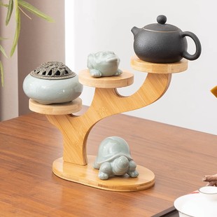 Desktop tea set multi-layer storage rack creative Chinese wooden decoration bamboo hand-made storage rack