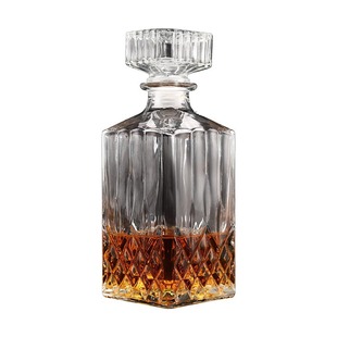 Fashion carved wine bottle square bottom glass whiskey bottle wine bottle wine bottle with lid decanter self-brewing container