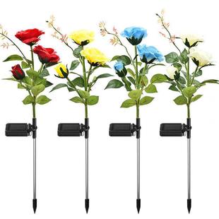 Wholesale Solar rose lamp outdoor landscape lamp garden decoration three-head five-head rose artificial flower lawn lamp