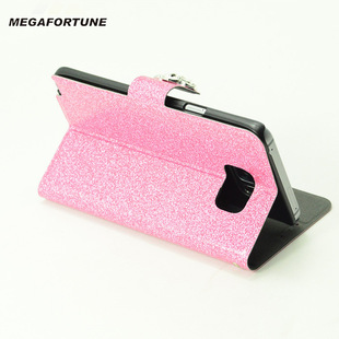 Suitable for Samsung Mobile Phone Glitter with Diamonds, Left and Right Open with Bracket, Voltage Mobile Phone Leather Case, High Wave Voltage Process