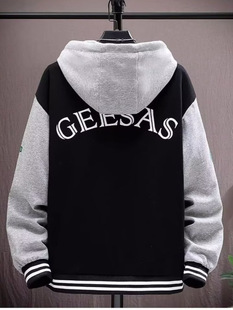Spring and Autumn Vintage Work Jacket Men's Trendy Brand Teenage Functional Loose Stitching Contrast Color Hooded Baseball Suit