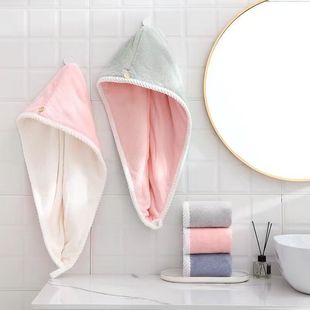 Coral fleece hair drying cap women thick super two-color double-layer absorbent quick-drying shower cap factory wholesale turban