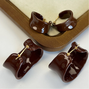 French Retro Unique Design Enamel Glaze Irregular C- shaped Ear Ring Ear Buckle Light Luxury Fashionable Earrings Earrings Earrings