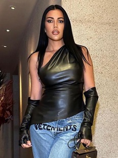 DA 2409111 PU Vest Sleeve Top PU leather vest with diagonal colla