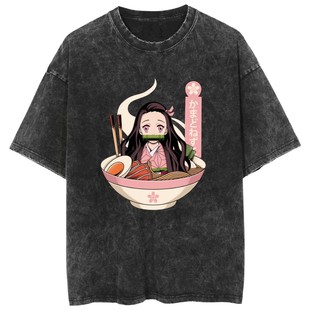 Cross-border Washed T-Shirt Dressed Surrounding Demon Slayer Ghost Blade Animation Summer Couple Short Sleeve
