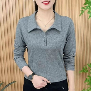 Early Autumn Women's Women's T-shirt Long Sleeve 2024 New Loose POLO Collar Middle-aged Mother's Age-reducing Shirt