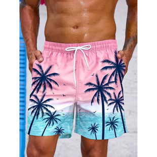 Vintage Plant Pattern Beach Shorts Men's Coconut Tree 3D Printing Swimming Trunks Summer Hawaiian Shorts Loose Board