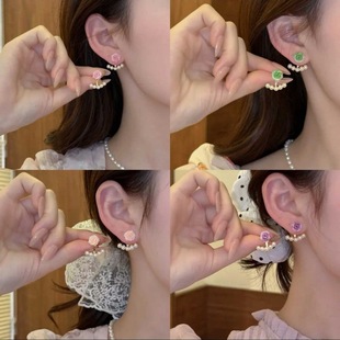 Forest Style Fresh~925 Silver Needle Two-Way Pearl Flower Stud Earrings Simple Elegant Fashion Versatile Earrings for Women
