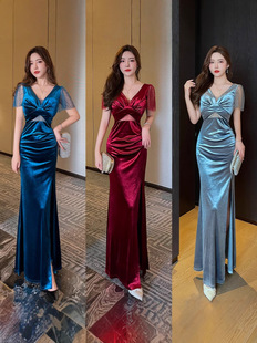 Night General Store Autumn and Winter Velvet Evening Dress Foot Bath Massage K Song Foot Bath Sexy Slim Fit Slimming Technician Work Dress