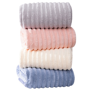 Candy Strip Coral Fleece Towel Bath Towel Shower Cap Thickened Water Absorbent No Hair Drop Class A Adult and Children Household Gaoyang