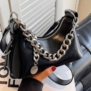 Chain Crossbody Bag Women's Autumn and Winter 2024 New High-end Texture Niche Western-style Shoulder Underarm Crescent Small Square Bag