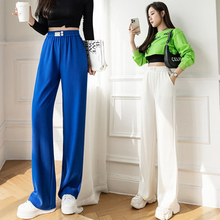 Threaded Ice Silk Wide-leg Pants Women's Spring and Summer 2023 New High Waist Dipped Straight Casual All-match Floor-mopping Pants