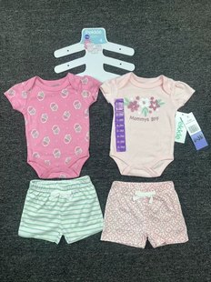 4-piece set of foreign trade wholesale children's suit newborn bag fart clothes baby short sleeve climbing shorts 4pcs