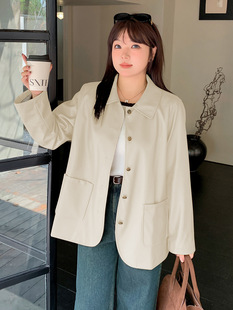 Enoch plus size Women's Korean Commuter Long Sleeve Jacket 2024 Autumn New Loose Slim Leather 331695