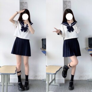 Jk Uniform Basic Milk White Two-Book Sailor Uniform Long and Short Sleeve Preppy Style Japanese Style School Uniform Female Pleated Skirt