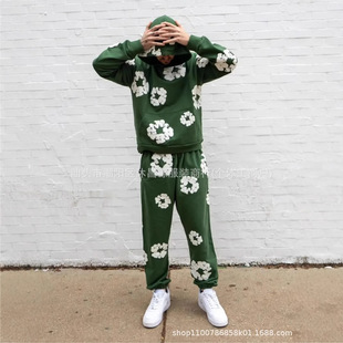 American Style Trendy Retro Foam Printed Loose Sweater Hip-Hop Distinctive Street Pullover Hoodie Sweater suit