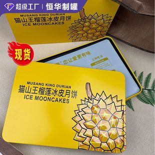 Rectangular Mooncake Gift Box with Musang King Durian Snow Skin Mooncakes, Tinplate Box Set of 6 Cake Boxes