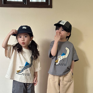 Children's Short-sleeved T-shirt Girls' Cotton Summer Western Style 2024 New Loose Boys' Summer Wear Baby's Half-sleeved Top