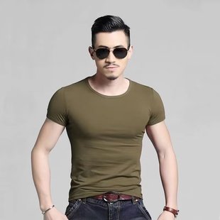 Cross-border Short-sleeved T-shirt Men's V-neck Slim Pure Color Bottoming Shirt Summer Black Half-sleeved Pure Color Trendyy Tight T-shirt