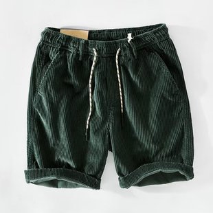 2025 American Corduroy Strip Tooling Shorts Men's Summer Thin Trendy Retro Trendy Brand Men's Casual Pants