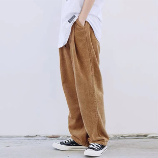 Japanese Style Off-white Corduroy Casual Pants Men's Loose Straight Retro Brown Color Women's Autumn Wide-leg Draping Pants
