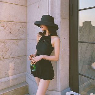 South Korea ins Fashion New Swimsuit Women's Conservative Group One-piece Belly Covering Slimming Small Chest Backless Hot Spring Swimsuit