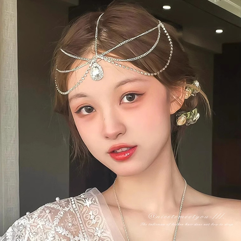 European and American exotic princess headdress hair chain temperament elf queen crystal eyebrow pendant antique bride ethnic style
