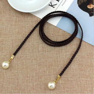 New Pearl Thin Narrow Leather Rope Belt Pants Skirt Decorative Waist Rope Waist Chain Sweet Fashion Knot Waist Seal for Women