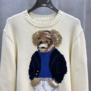 Autumn and Winter 2024 New Cotton Heavy Industry Cartoon Bear Crewneck College Age-reducing Joker Sweater for Men and Women