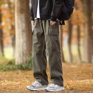 khaki Overalls Boys Spring and Autumn 2024 New Straight Loose Casual American High Street Charge Pants