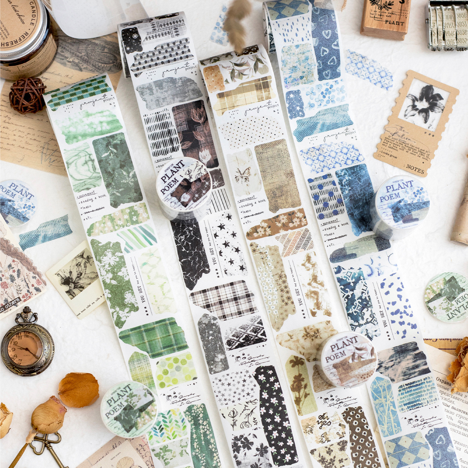 Twilight tape vegetation poetry series retro art die-cutting hand account decoration material cycle paste 4
