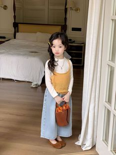 Girls' Korean-style Spring Knitted Sweater Vest with Camisole Top Korean-style Sleeveless Top with Camisole