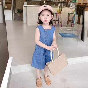 Children's Summer Girls' Denim Suit 2023 New Summer Fashionable Internet Popular Children's Baby Super Foreign Two-Piece Suit