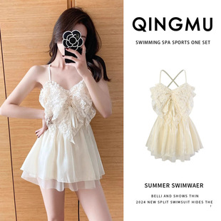 Swimsuit Women's Summer Lace High-end 2024 New Pure Desire for the Smaller Internet Celebrant Conservative Belly Covering Slimming Hot Spring Swimsuit