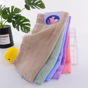 Coral Fleece Household Square Thickened Water Absorbent Kitchen Cleaning Rag Color Strip Wipe Hand Towel Small Towel Card Towel for Hair