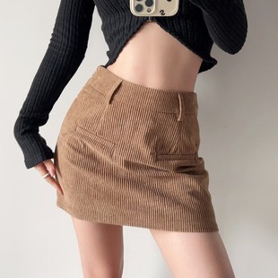 Corduroy straight skirt for women autumn and winter new style with underpants solid color slimming tight hip skirt A- Line skirt