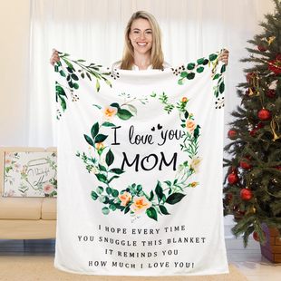 Flannel cover blanket for mom birthday soft flower pattern I love you mom blanket from daughter blue