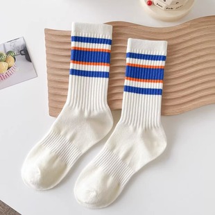 Socks Women's Mid-length Stockings Striped Ins Trendy Super Popular All-match Sports Outer Wear Solid Color Stockings Internet Celebrity Long High Waist