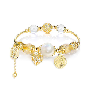 Badu Moonstone Yellow Crystal White Crystal Gentle Clear Romantic Heart Mix and Match Women's High Sense Bracelet Bracelet