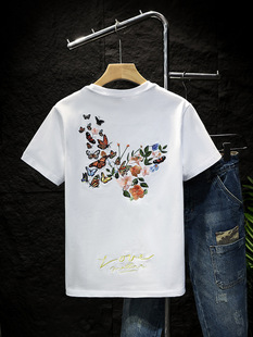 2024 Summer Chinese STyle BuTTerfly Embroidered ShorT-sleeved T-shirT Men's Trendy Brand Loose Casual Half-sleeved Men's BoTToming ShirT